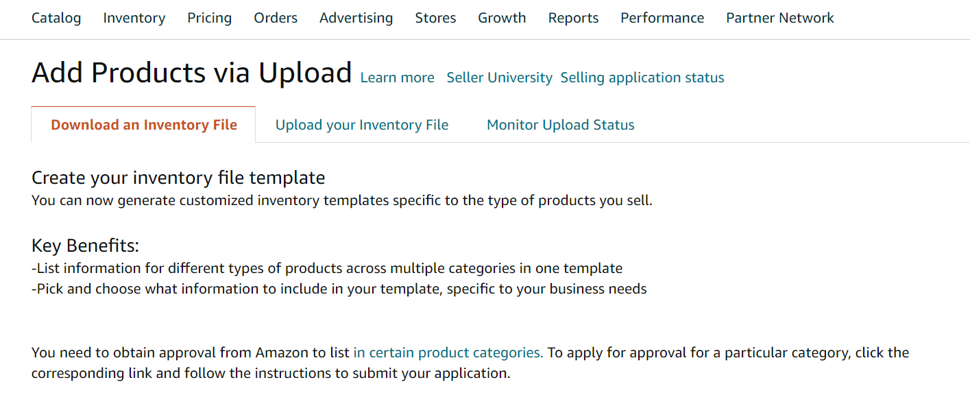 Archivo de inventario de Amazon